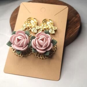 Pink Rose Dangle Earrings